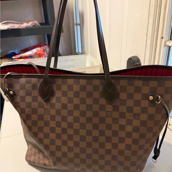 Louis Vuitton Brown Damier Ebene Tote with Red Lining
